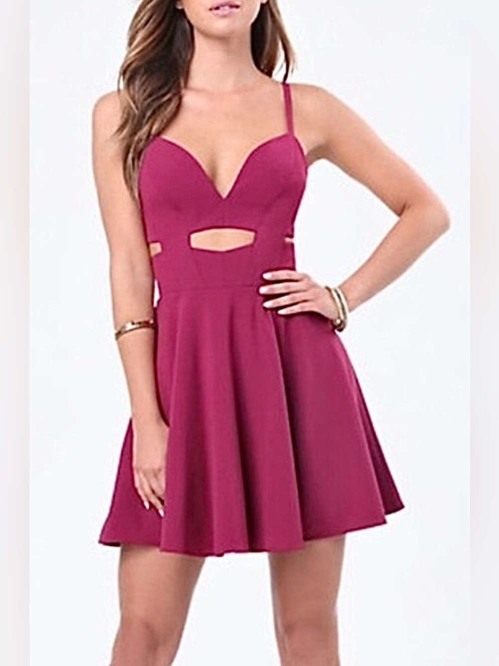 Bebe x Naven Berry Plum Cutout Fit-and-Flare Stretch Mini Cocktail Dress Size 0
